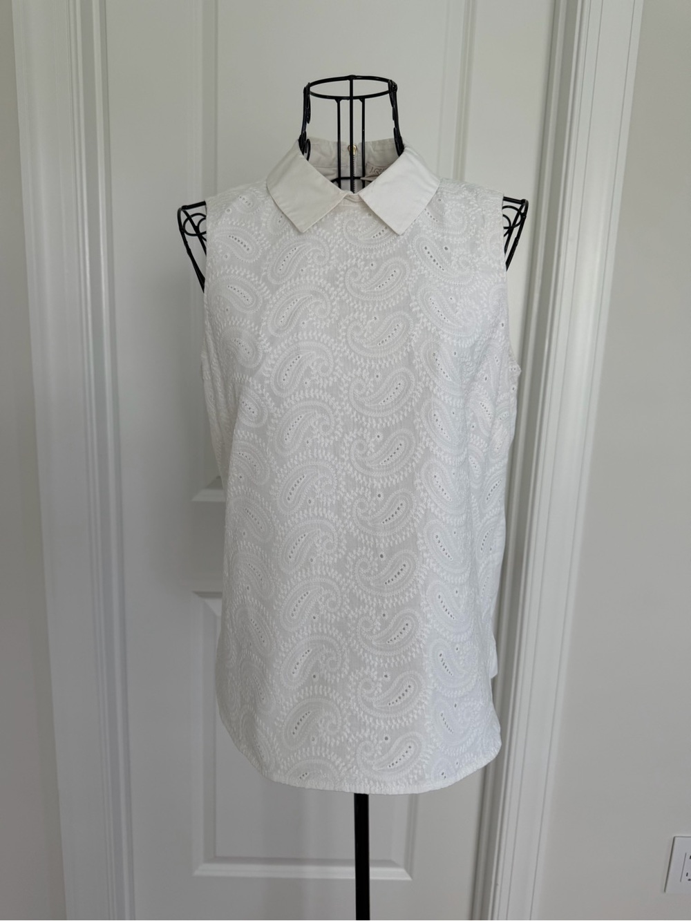J. Crew White Eyelet Paisley Sleeveless Collared Camisole